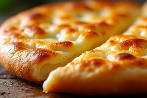 Focaccia di Recco appena sfornata che trasuda formaggio